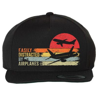 Vintage Easily Distracted By Airplanes Wool Snapback Cap