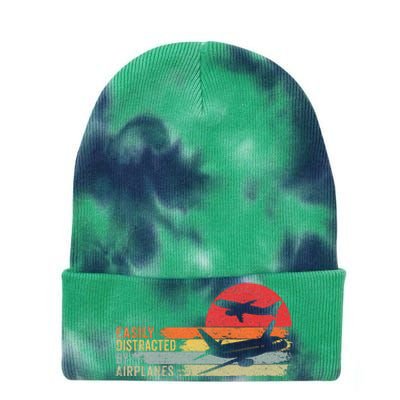 Vintage Easily Distracted By Airplanes Tie Dye 12in Knit Beanie