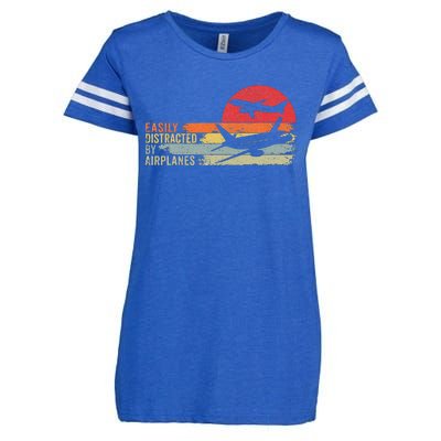 Vintage Easily Distracted By Airplanes Enza Ladies Jersey Football T-Shirt