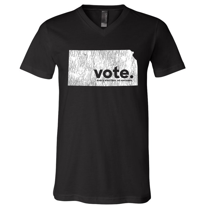 Vote Every Election No Excuses Kansas V-Neck T-Shirt