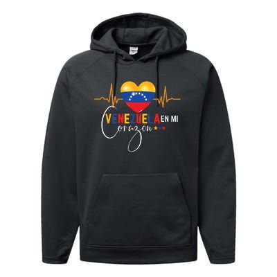 Venezuela En El Corazon Venezuelan Pride Performance Fleece Hoodie