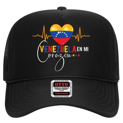 Venezuela En El Corazon Venezuelan Pride High Crown Mesh Back Trucker Hat