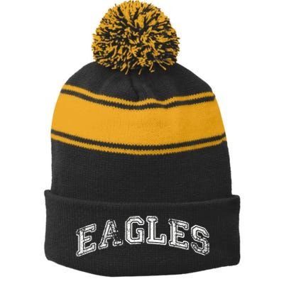 Vintage Eagles Flying Bird Inspirational Eagles Fly Design Stripe Pom Pom Beanie