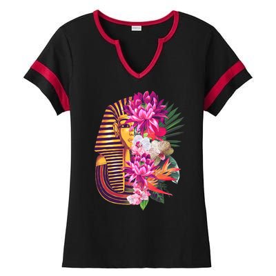 Vintage Exotic Flowers Floral Pharaoh Mask Ladies Halftime Notch Neck Tee