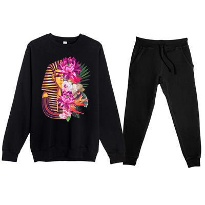 Vintage Exotic Flowers Floral Pharaoh Mask Premium Crewneck Sweatsuit Set