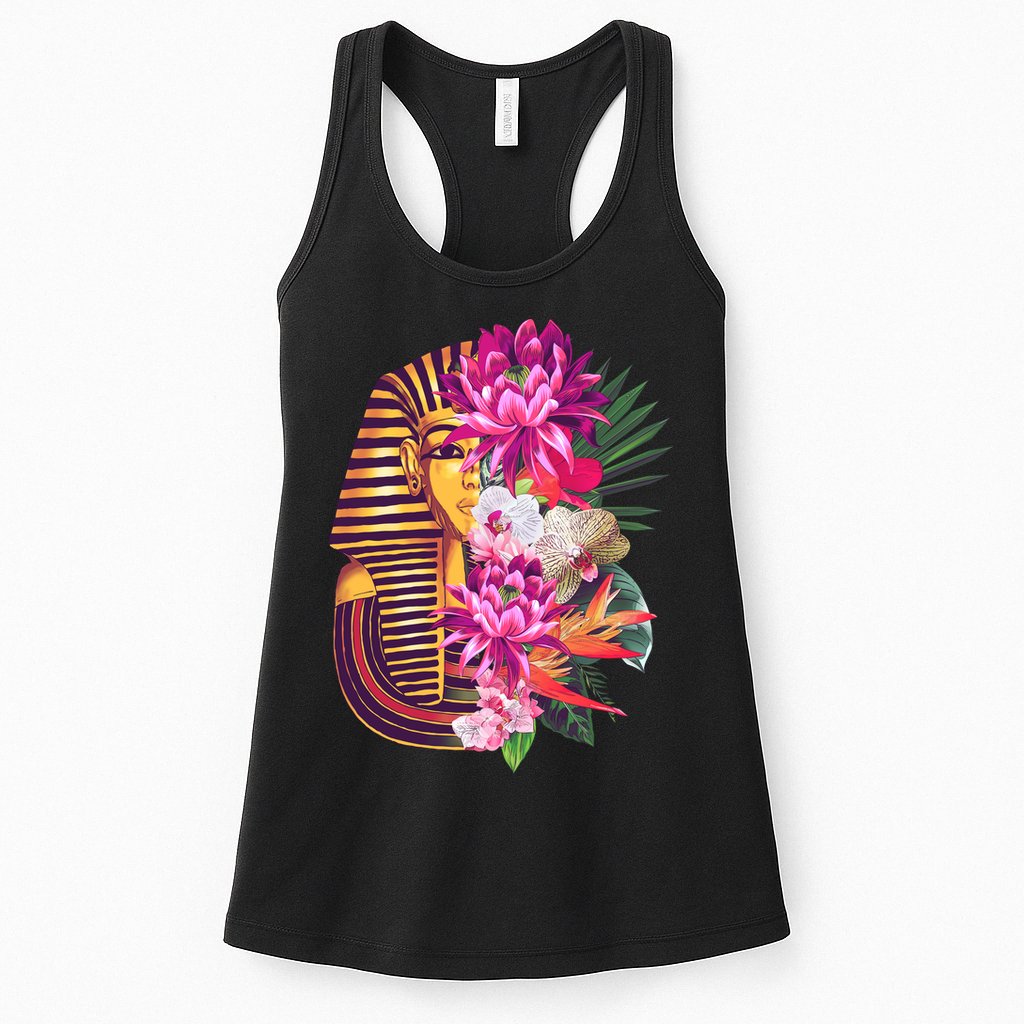 Vintage Exotic Flowers Floral Pharaoh Mask Womens Tank Top
