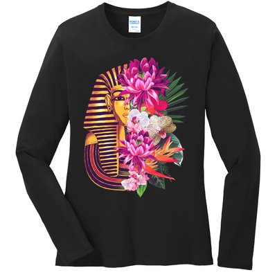 Vintage Exotic Flowers Floral Pharaoh Mask Ladies Long Sleeve Shirt
