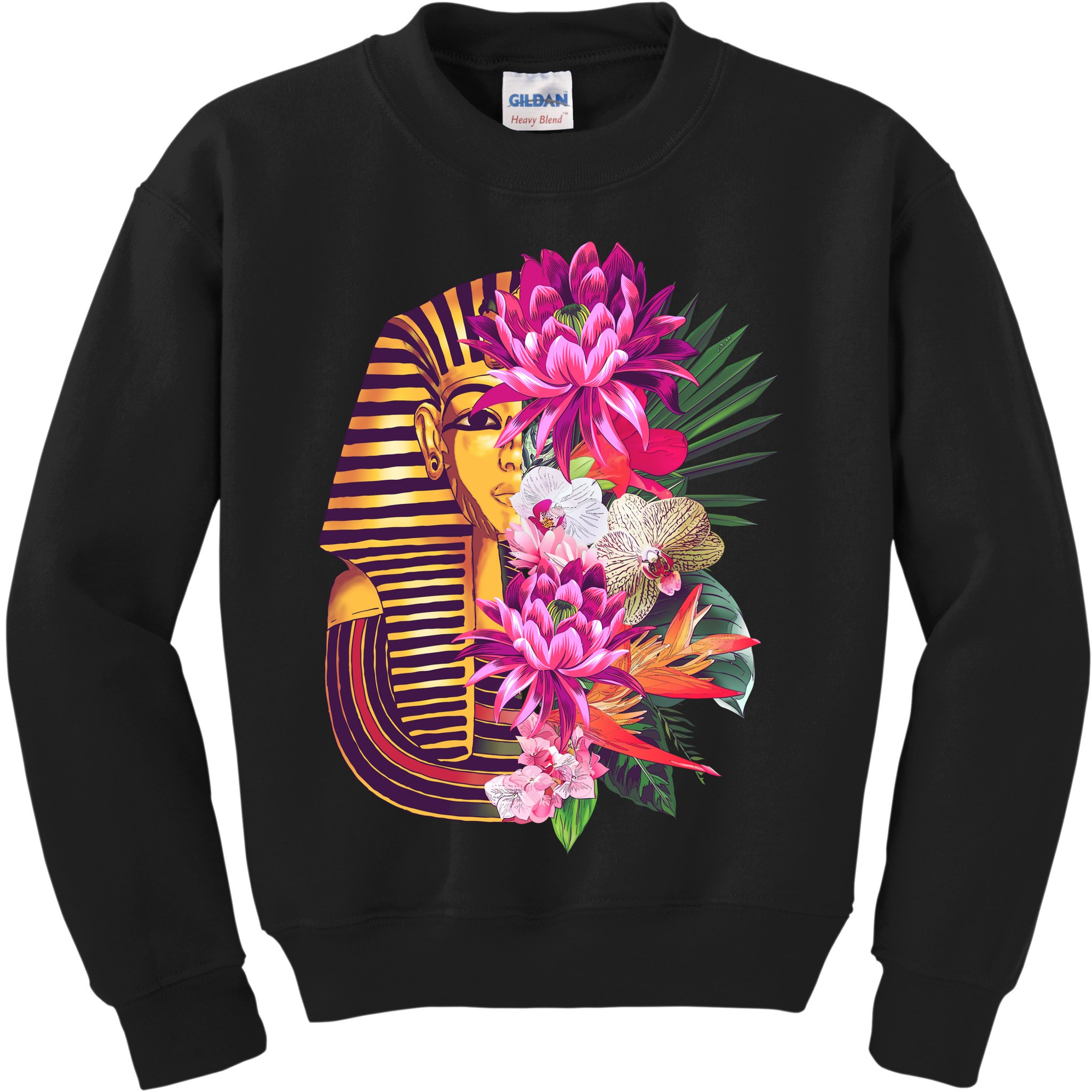 Vintage Exotic Flowers Floral Pharaoh Mask Kids Sweatshirt