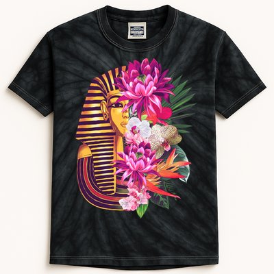 Vintage Exotic Flowers Floral Pharaoh Mask Kids Tie-Dye T-Shirt