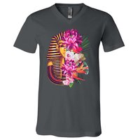 Vintage Exotic Flowers Floral Pharaoh Mask V-Neck T-Shirt