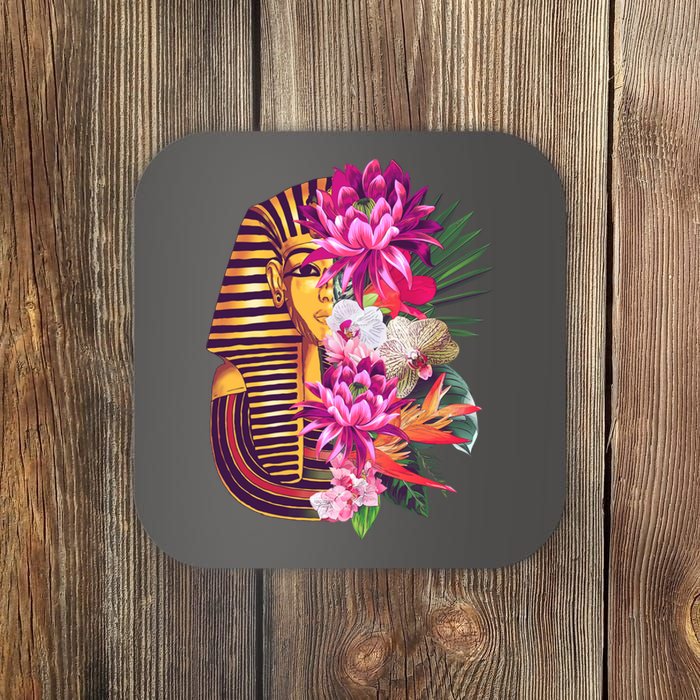 Vintage Exotic Flowers Floral Pharaoh Mask Coaster