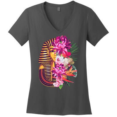 Vintage Exotic Flowers Floral Pharaoh Mask Women's V-Neck T-Shirt