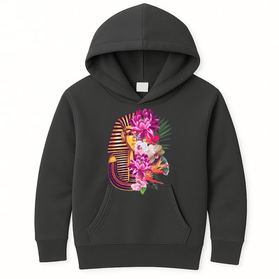 Vintage Exotic Flowers Floral Pharaoh Mask Kids Hoodie