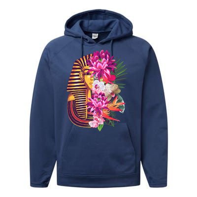 Vintage Exotic Flowers Floral Pharaoh Mask Performance Fleece Hoodie