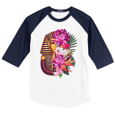 Vintage Exotic Flowers Floral Pharaoh Mask Baseball Sleeve Shirt