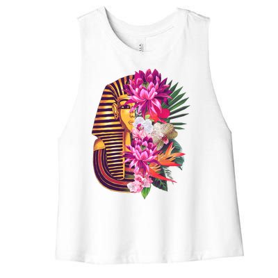 Vintage Exotic Flowers Floral Pharaoh Mask Women's Racerback Cropped Tank