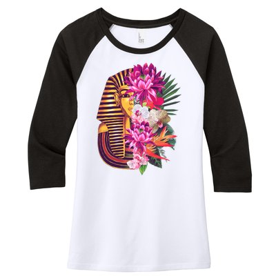 Vintage Exotic Flowers Floral Pharaoh Mask Women's Tri-Blend 3/4-Sleeve Raglan Shirt