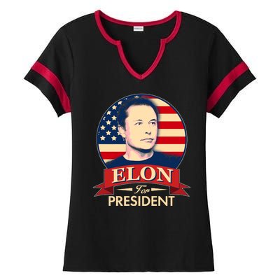 Vote Elon For President Emblem Ladies Halftime Notch Neck Tee