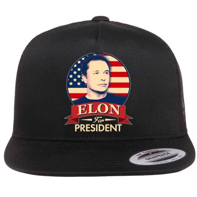 Vote Elon For President Emblem Flat Bill Trucker Hat