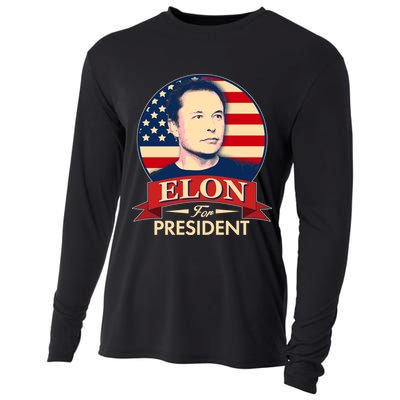 Vote Elon For President Emblem Cooling Performance Long Sleeve Crew