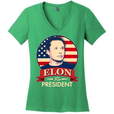 Vote Elon For President Emblem Women's V-Neck T-Shirt