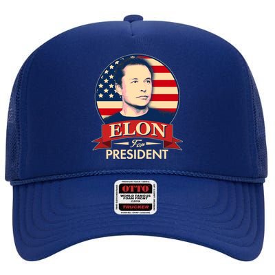 Vote Elon For President Emblem High Crown Mesh Back Trucker Hat