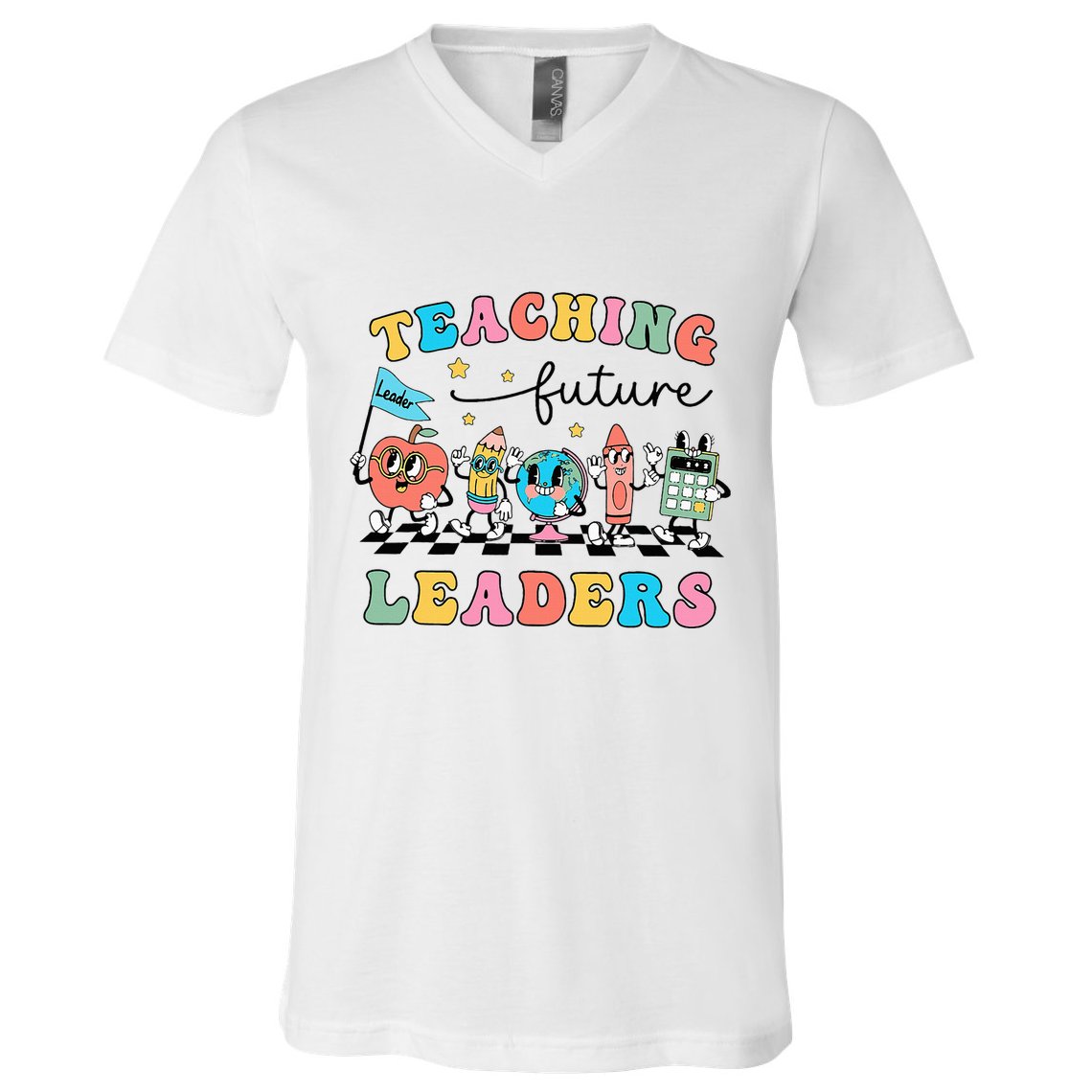 Vintage Educating Future Leaders Cool Teacher V-Neck T-Shirt