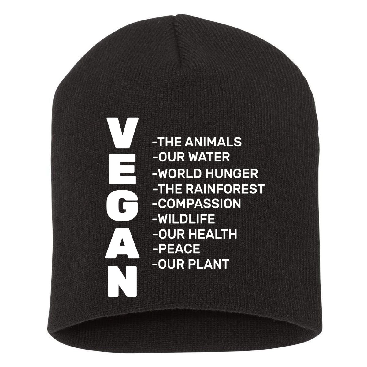 Vegan Because Of Life Short Acrylic Beanie