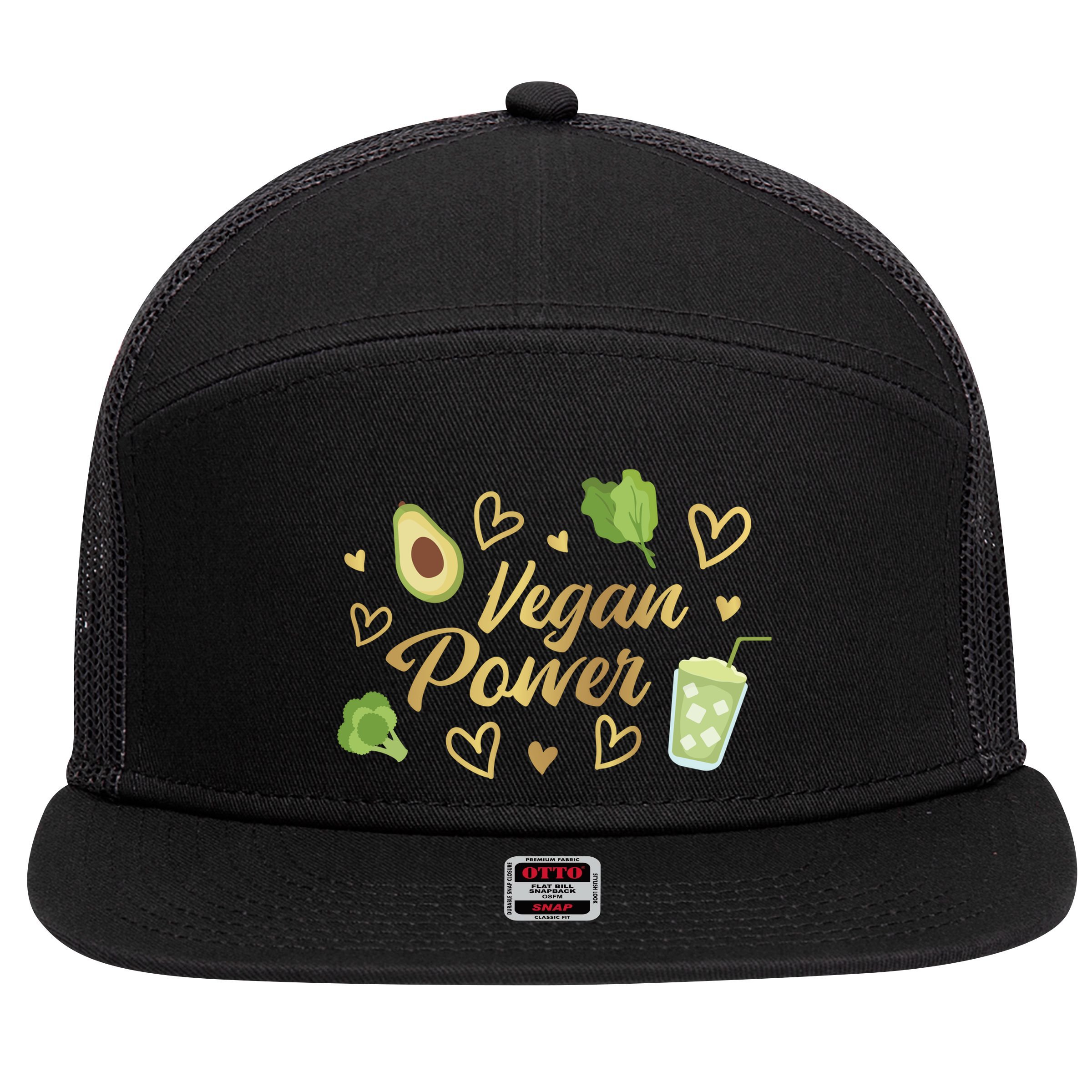 Vegan Power 7 Panel Mesh Trucker Snapback Hat