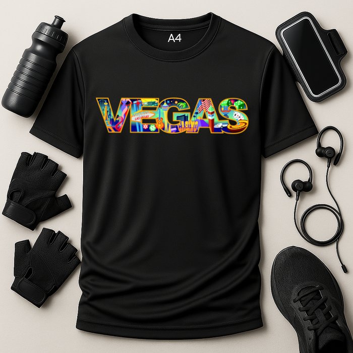 Vegas - Las Vegas Logo Cooling Performance Crew T-Shirt