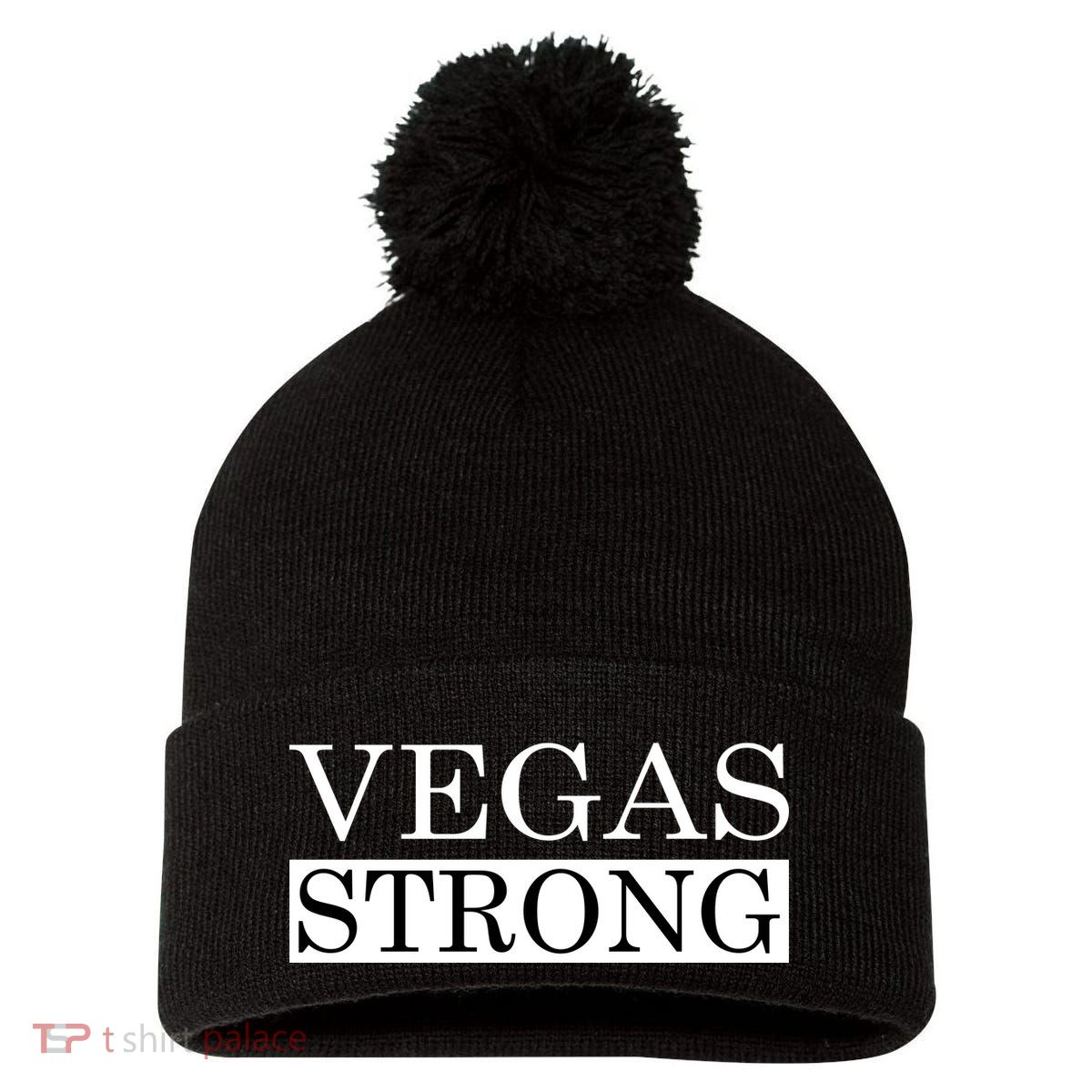 Vegas Strong Classy News Text Pom Pom 12in Knit Beanie