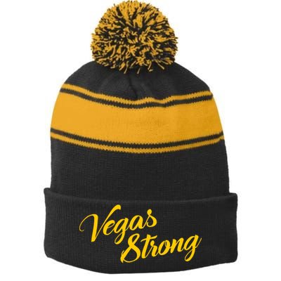 Vegas Strong Gold Script Stripe Pom Pom Beanie