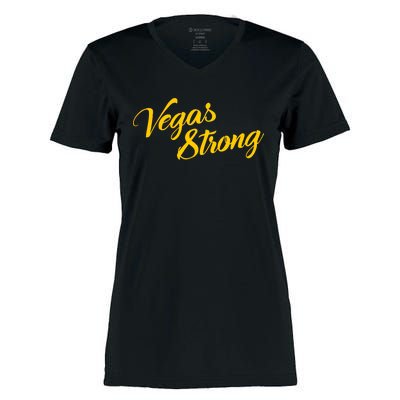 Vegas Strong Gold Script Women's Momentum V-Neck T-Shirt