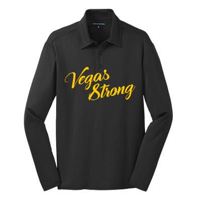 Vegas Strong Gold Script Silk Touch Performance Long Sleeve Polo