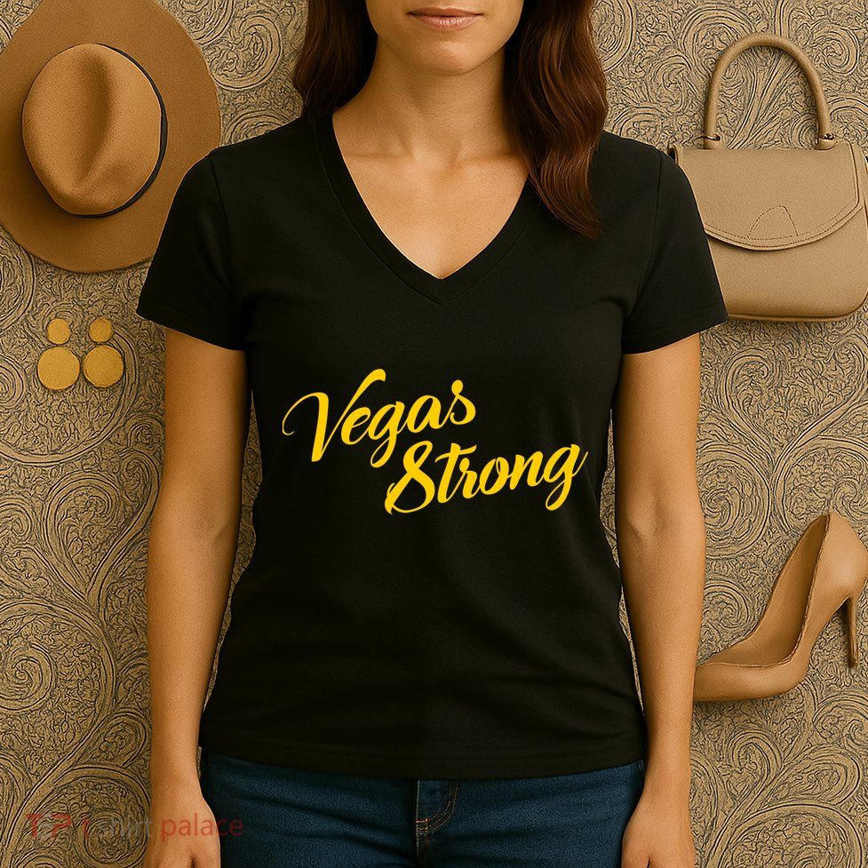 Vegas Strong Gold Script Women's V-Neck T-Shirt