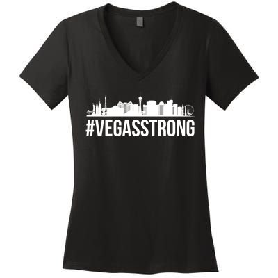 Vegas Strong Hastag #vegasstrong Skyline Women's V-Neck T-Shirt