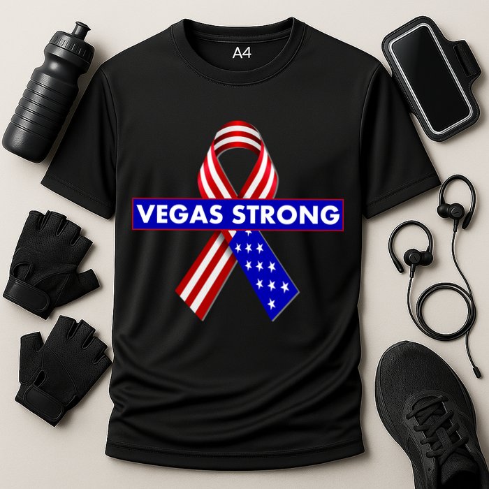 Vegas Strong USA Flag Ribbon Cooling Performance Crew T-Shirt
