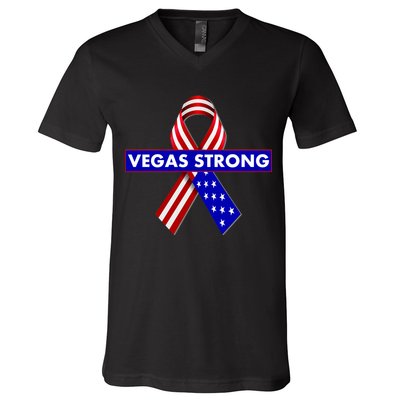 Vegas Strong USA Flag Ribbon V-Neck T-Shirt