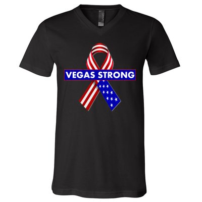 Vegas Strong USA Flag Ribbon V-Neck T-Shirt