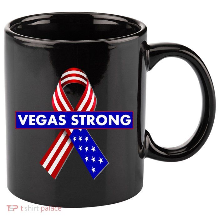 Vegas Strong USA Flag Ribbon 11oz C Handle Ceramic Mug