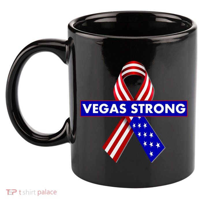 Vegas Strong USA Flag Ribbon 11oz C Handle Ceramic Mug