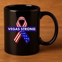 Vegas Strong USA Flag Ribbon 11oz C Handle Ceramic Mug
