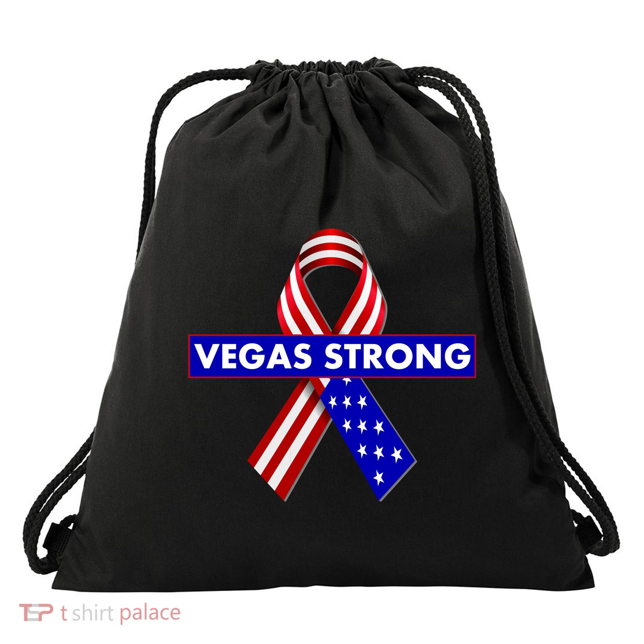 Vegas Strong USA Flag Ribbon Drawstring Bag