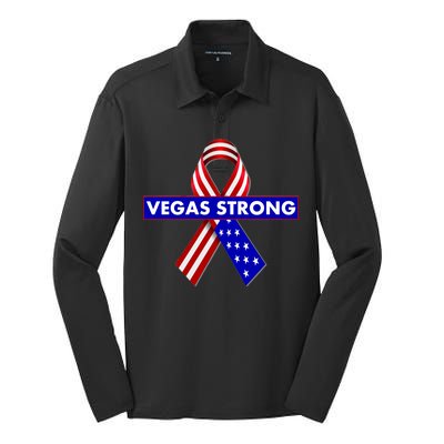 Vegas Strong USA Flag Ribbon Silk Touch Performance Long Sleeve Polo