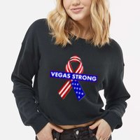 Vegas Strong USA Flag Ribbon Cropped Pullover Crew
