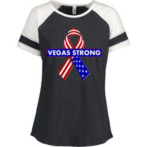 Vegas Strong USA Flag Ribbon Enza Ladies Jersey Colorblock Tee