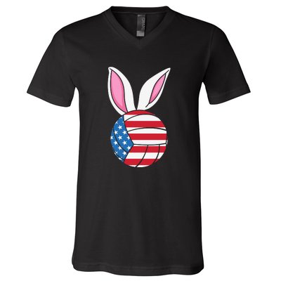 Volleyball Easter Happy Easter Day Funny Easter Ears Bunny V-Neck T-Shirt