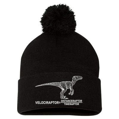 Velociraptor Equals Distanceraptor Timeraptor Pom Pom 12in Knit Beanie