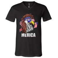 Vintage Eagle Mullet 4th Of July USA American Flag Merica V-Neck T-Shirt