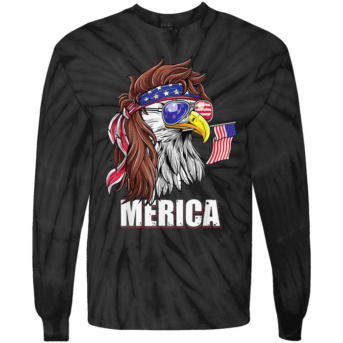 Vintage Eagle Mullet 4th Of July USA American Flag Merica Tie-Dye Long Sleeve Shirt